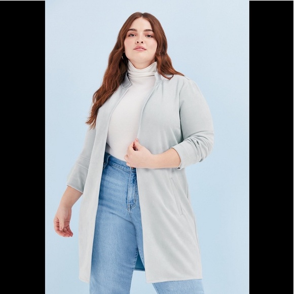 JustFab Faux Suede Baby Blue Open Front Jacket, Size M, New in Bag - Picture 6 of 8